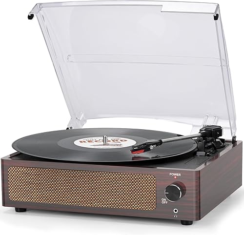 Miniatura 9 de Reproductor de discos de vinilo todo en uno con altavoces, tocadiscos con transmisión por correa de 3 velocidades, 3 tamaños, 33 1/3 45 78 RPM, BT