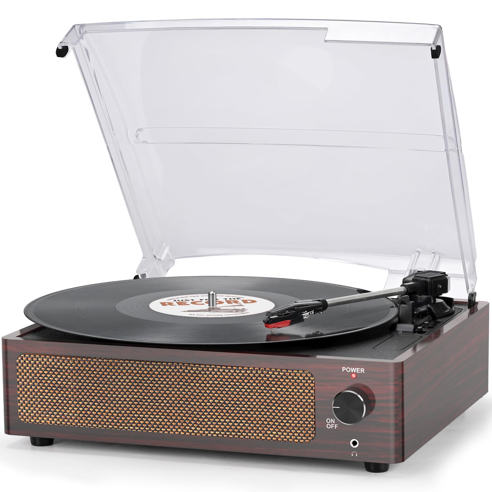 seasonlifeVintage Record Player with Speakers Turntable for Vinyl Records Belt-Driven Turntable 3-Speed 3 Size Wireless Playback Headphone AUX-in RCA Line LP Vinyl Players Auto Stop Wood Red