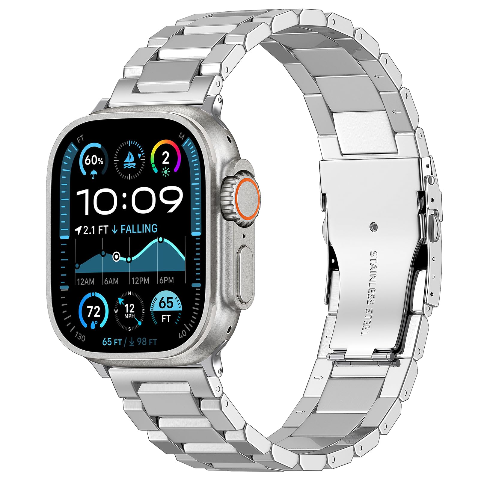 Stainless Steel Band Compatible with Apple Watch Band 44mm 45mm 49mm 42mm 46mm(S10) for Men, Adjustable Metal Watch Straps for iWatch Ultra 2/1 Series 10 9 8 7 6 5 4 3 2 1 SE