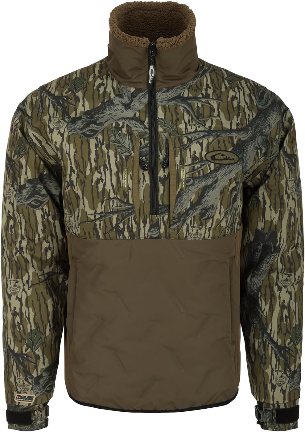 Drake Waterfowl Men's LST Guardian Flex Double Down 1/4 Zip Eqwader Insulated Waterproof Breathable Resistant Hunting Jacket, Mossy Oak Original Treestand, Medium
