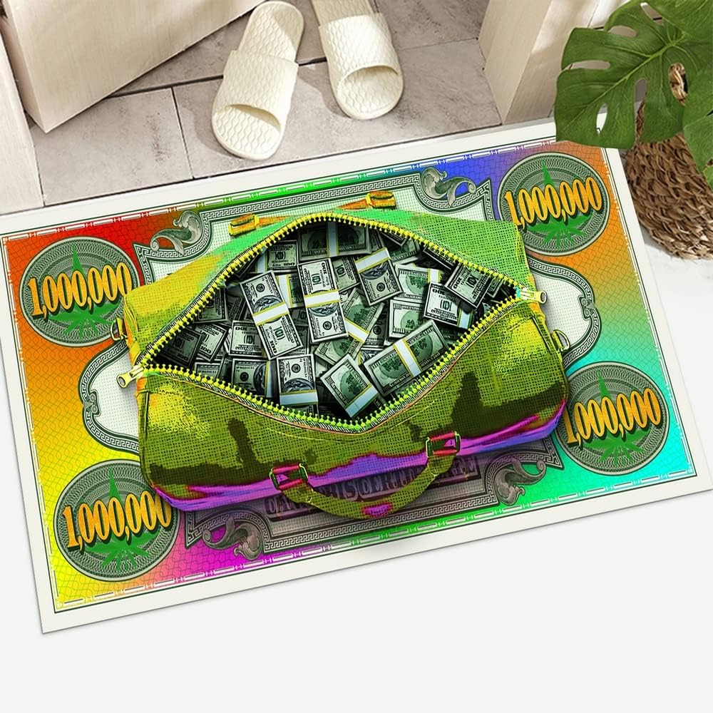 GUBIYU Colorful Money Rugs 100 Dollar Bill Runner Rug Abstract Green Cash Money Artwork Runner Rugs for Home Office Creative Floor Decor Area Rug Non Skid Back Bathroom Rug Living Room Rug 23.6"x35.4"