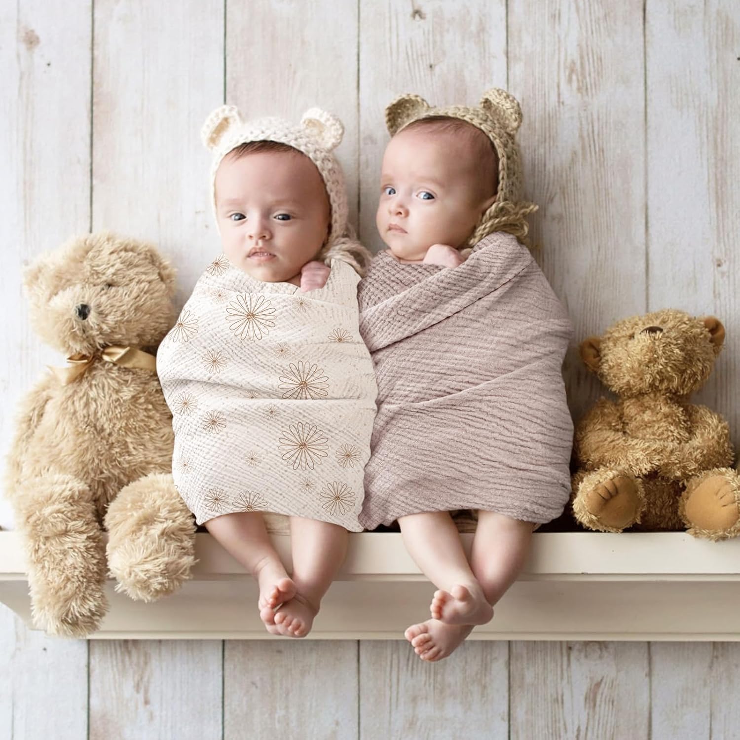 lulumoon Baby Muslin Swaddle Blankets: Soft Receiving Blanket for Newborn - Cotton Swaddling Blankets for Neutral 3Pack(SandDaisy)