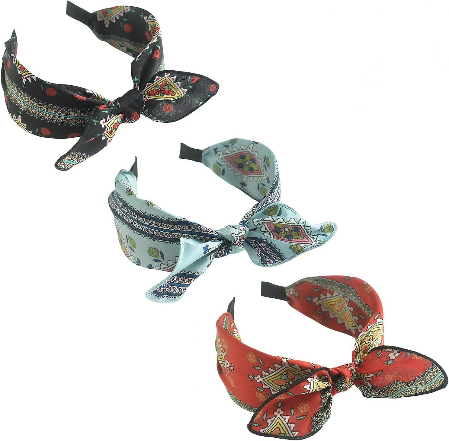3Pcs Headbands for Women's Hair, Bow Knot Fabric Hairband, Elastic Twist Bunny Ear Wide Hair Bands for Women