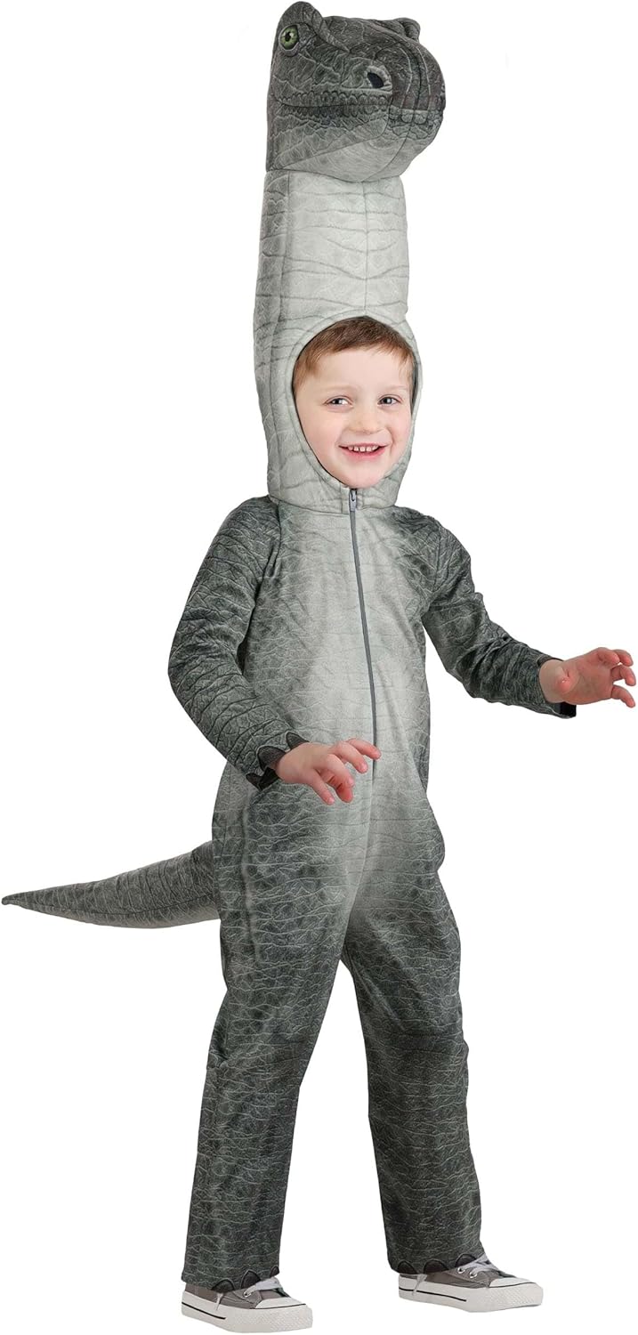 Toddler Brontosaurus Dinosaur Costume for Kids | Hooded Jumpsuit with Tail | Jurassic Prehistoric Halloween Outfit