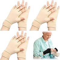 Yearntown 3 Pairs Fingerless Thin Skin Protector Gloves for Elderly - Bruise Abrasion Coverage, Skin Tone Nylon