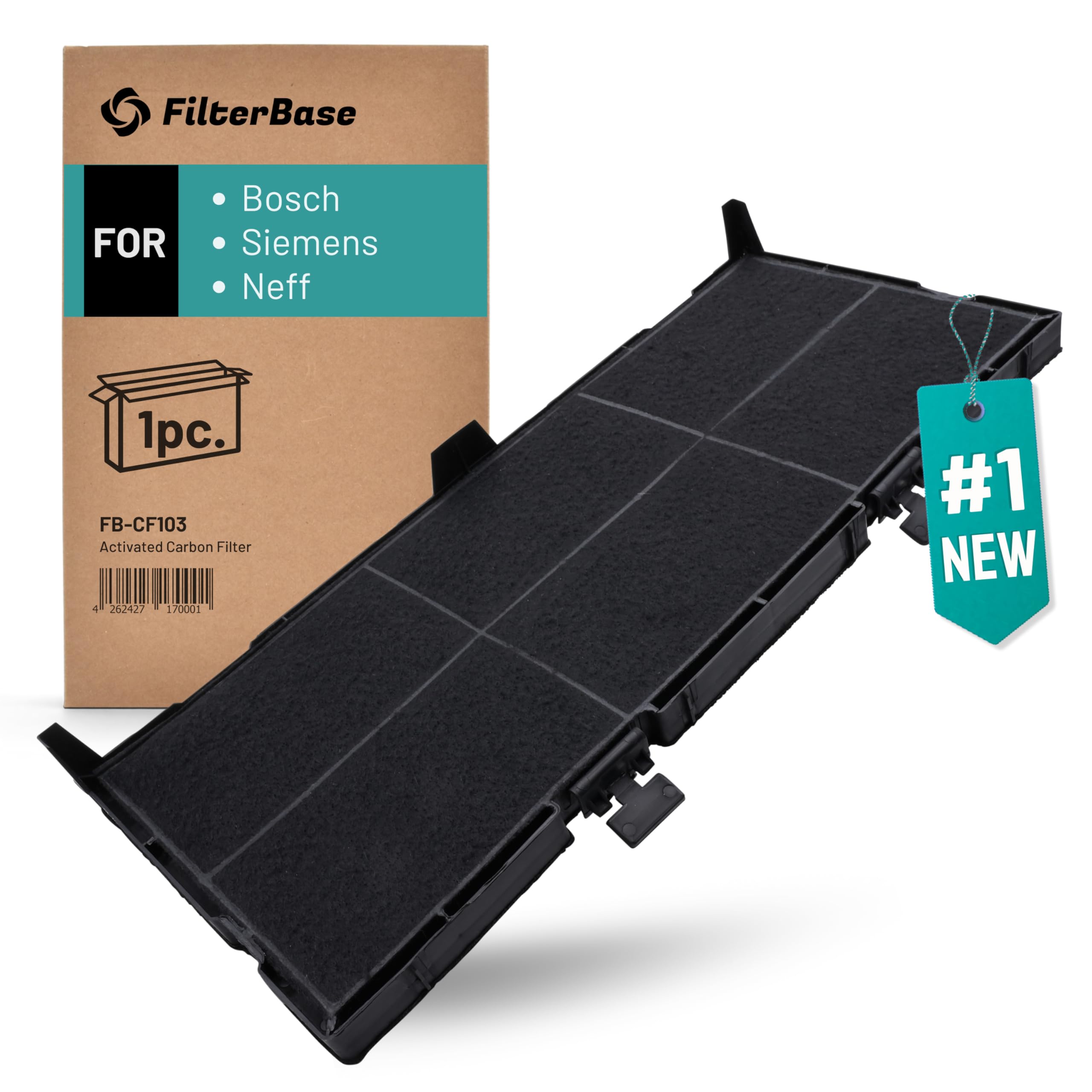 FilterBase® filtr z węglem aktywnym 1 sztuka pasujący do Bosch 11025806 DSZ4561, Siemens LZ45610 LZ45650 i Neff Z54TC02X0 — filtr do okapu kuchennego