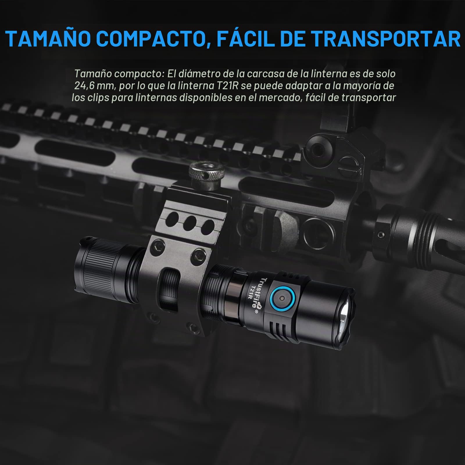 TrustFire T21R LED Linterna 2600 Lúmenes, Linterna Táctica Militar Caza Profesional Super Brillante Potente con Batería y USB Tipo-C Recargable - 4 Modos con 1 Modo Estroboscópico