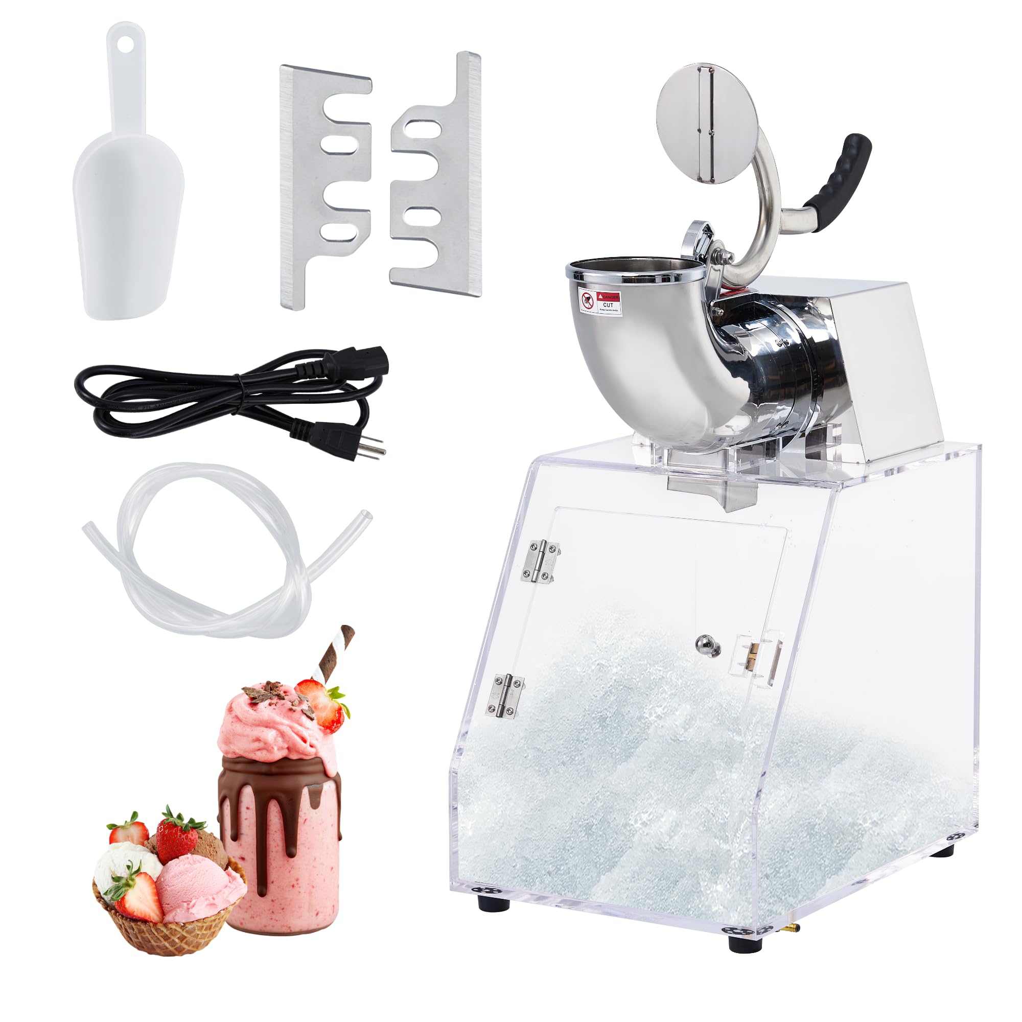 Commercial Ice Crusher - 350W Dual-Blade Shaved Ice Machine with Safety Switch, 440LB/H High Output & Child-Safe Design for Home, Parties, Small Businesses, ?ETL-Certified