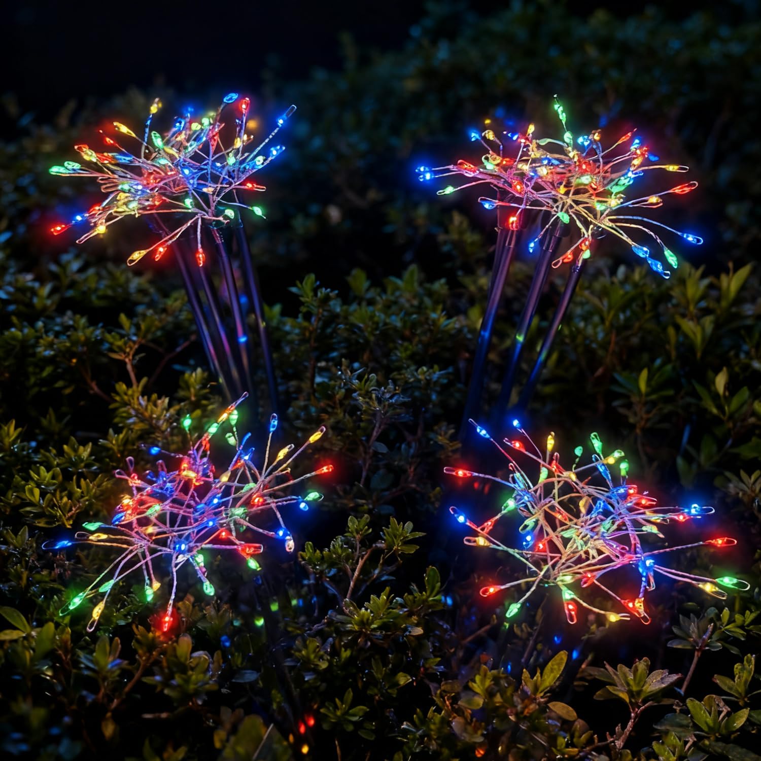 SHAREMI Solar Lights, 4 Pack Outdoor Firework Garden Lights Solar Powered Waterproof, 2 Modes Colorful Ornaments Outside for Wedding Patio Yard Porch Fence Courtyard Christmas Decorations