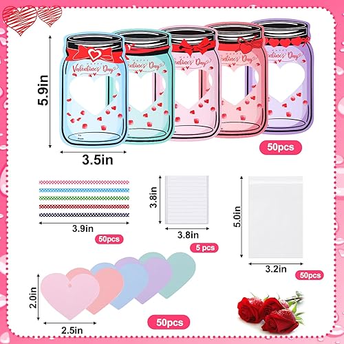 Miniatura 6 de Juego de 50 tarjetas del día de San Valentín para la escuela de los niños, tarros de tarjetas para el día de San Valentín, tarjetas de intercambio