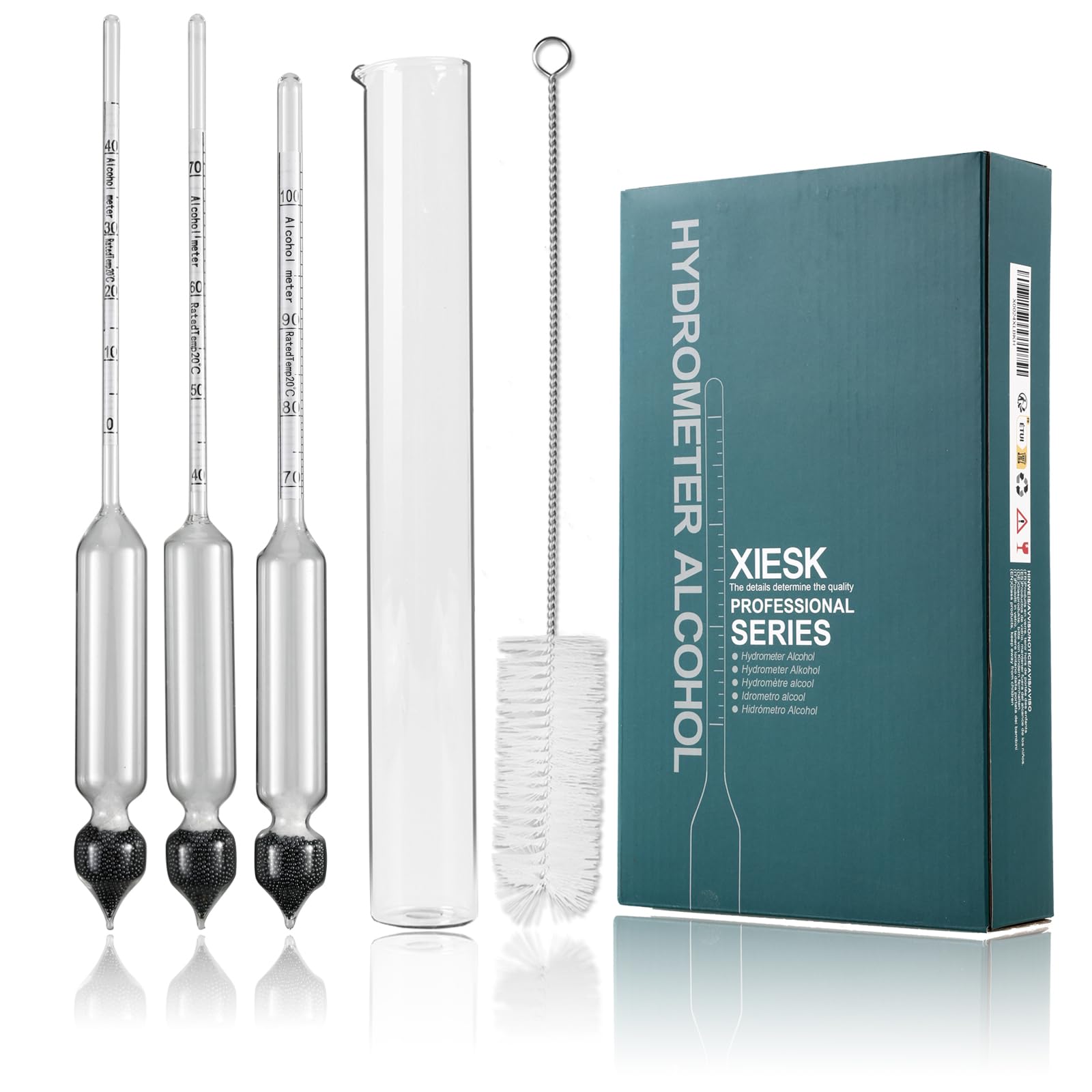 Xiesk Green Alcohol Meter Hydrometer 0-100 Vol% For Alcohol, Distillates, Whisky, Vodka Etc, For Testing High Alcohol Content, Includes Measuring Cylinder And German Instructions