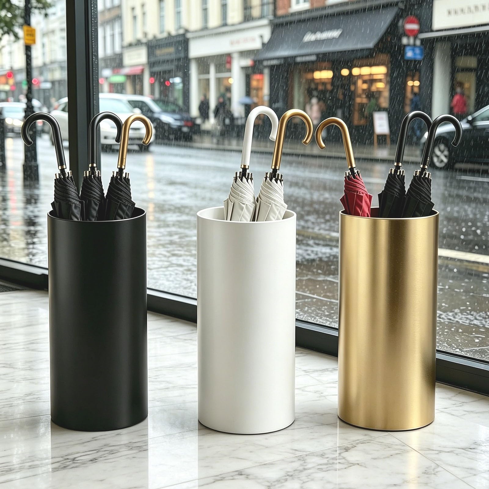 Secchio portaombrelli semplice per ingresso - Portaombrelli in PVC impermeabile con raccolta acqua - decorativo per ricevimenti residenziali e commerciali(Gold)