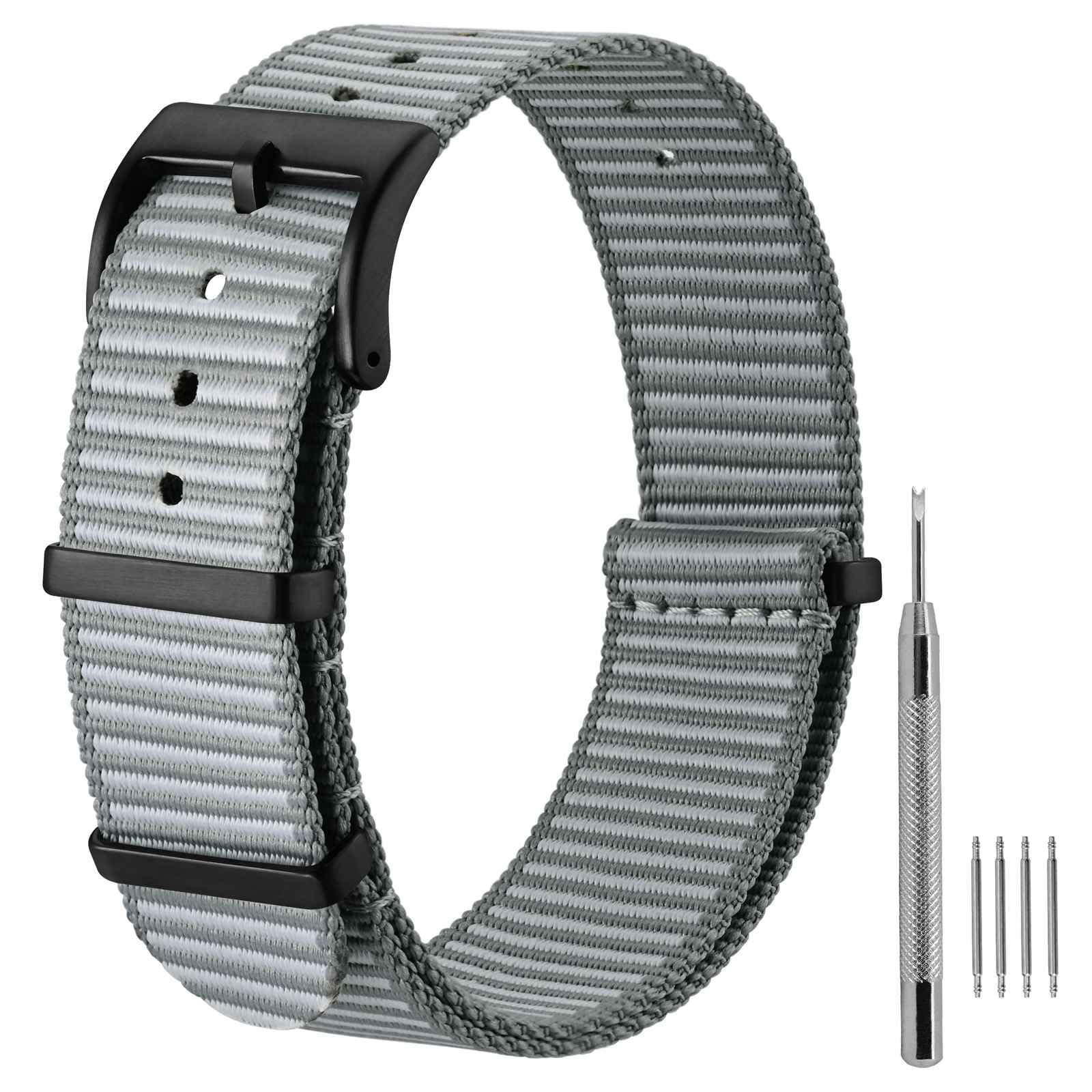 ANBEER Nylon Armband Retro Militär Stil,Atmungsaktiv,Einteiliges Ersatzband mit Mattem Edelstahlzubehör Passend für Uhren mit 18mm/20mm/22mm Gehäusebreite Werkzeuge & Federn mitgeliefert