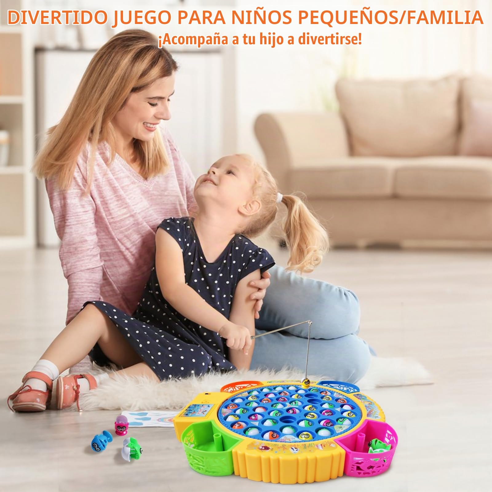 Juguete de Pesca Eléctrico, Juego Musical y Giratorio con 45 Peces y 4 Tiras de Caña, Juego de Pesca Magnético Juego de Mesa, Juegos Educativos Regalos para Niños/Niñas de 2 3 4 5 6 Años | Juego de Pesca Magnético Juego de Mesa, Juego Musical y Giratorio,