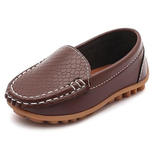 LONSOEN Toddler Little Kid Boys Girls Soft Slip On Loafers Dress Flat Shoes