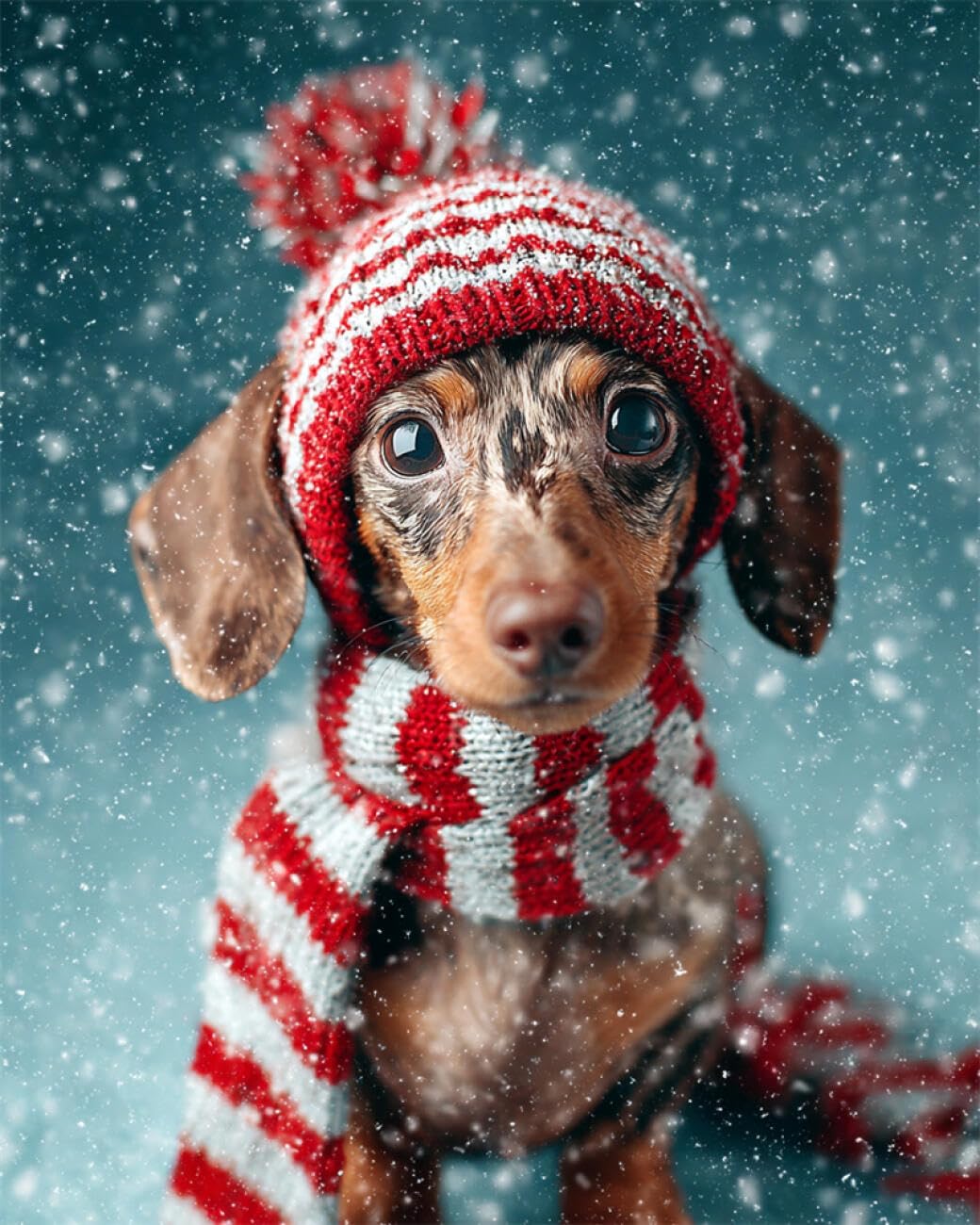 RKFLGEW DIY Embroidery Beads Set Dachshund in The Snow 40x50cm