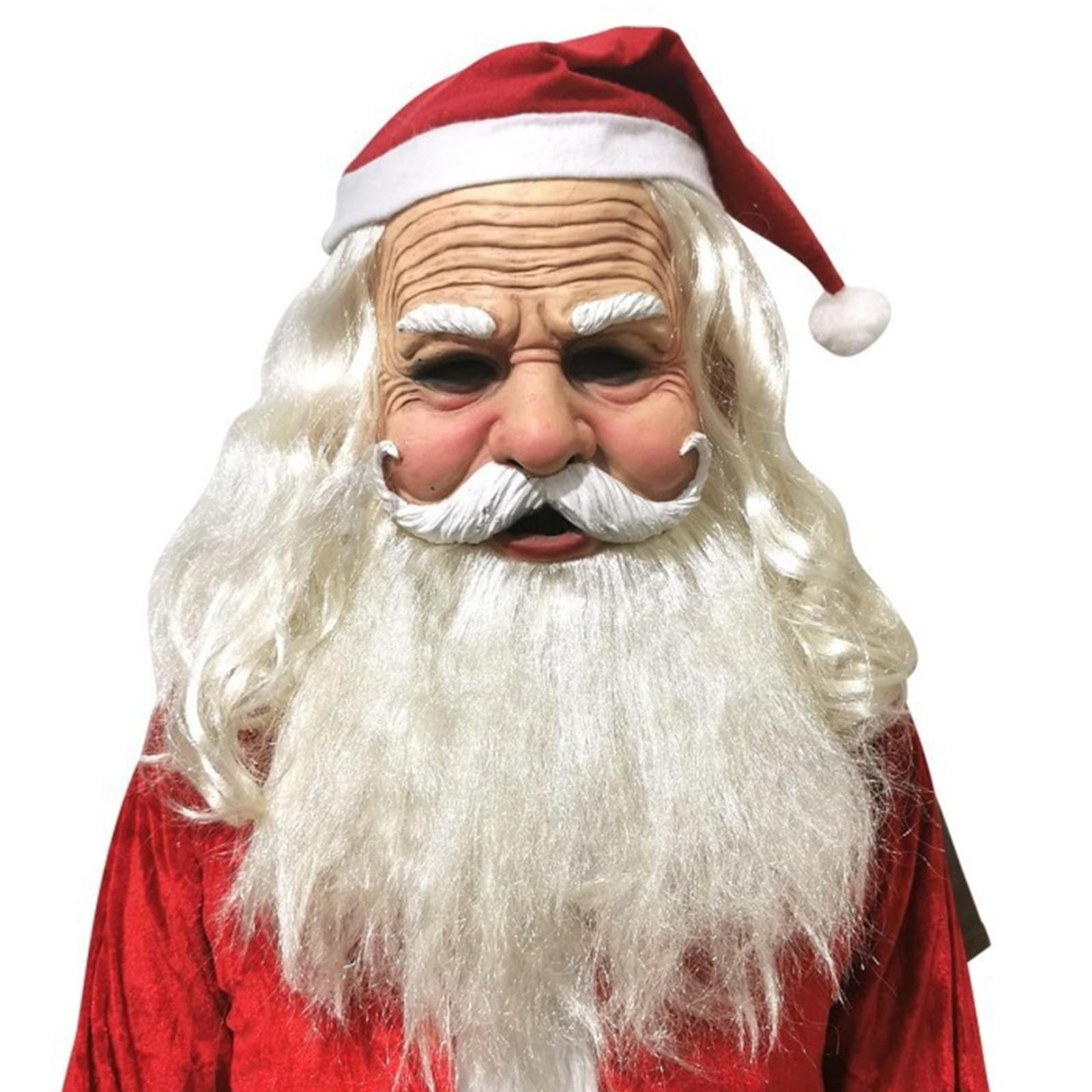 Pddgeun Santa Claus Mask Realistic Old Man Face Mask Father Christmas with Beard Hat Christmas Costume Accessory (Santa E)