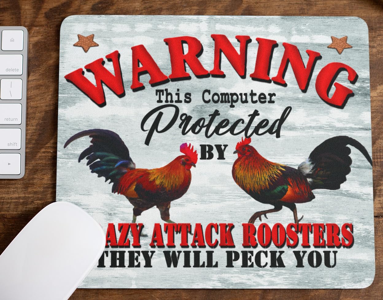 Chicken Mouse Pad, crazy attack roosters mousepad, hens, chickens peckers home decor