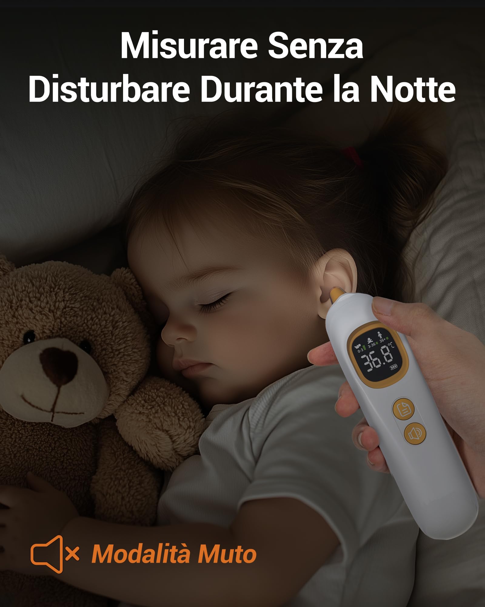 Termometro auriculare digitale di alta precisione, adatto per bebè, bambini e adulti, Tecnologia Age Grouping, 32 registri di temperatura, bianco