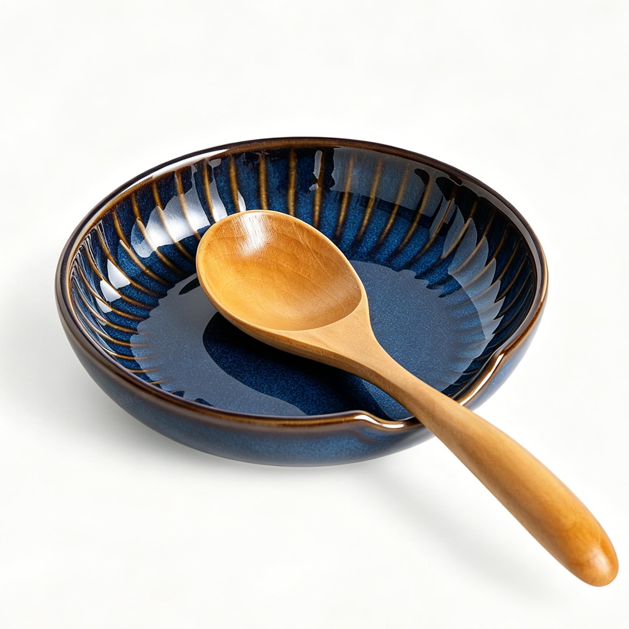 Ceramic Spoon Rest and Utensil Holder, Spoon Holder for Hob & Worktop, Heat Resistant, Dishwasher Safe, Protects Surfaces from Stains, Modern Kitchen Accessory,(Vinblue)