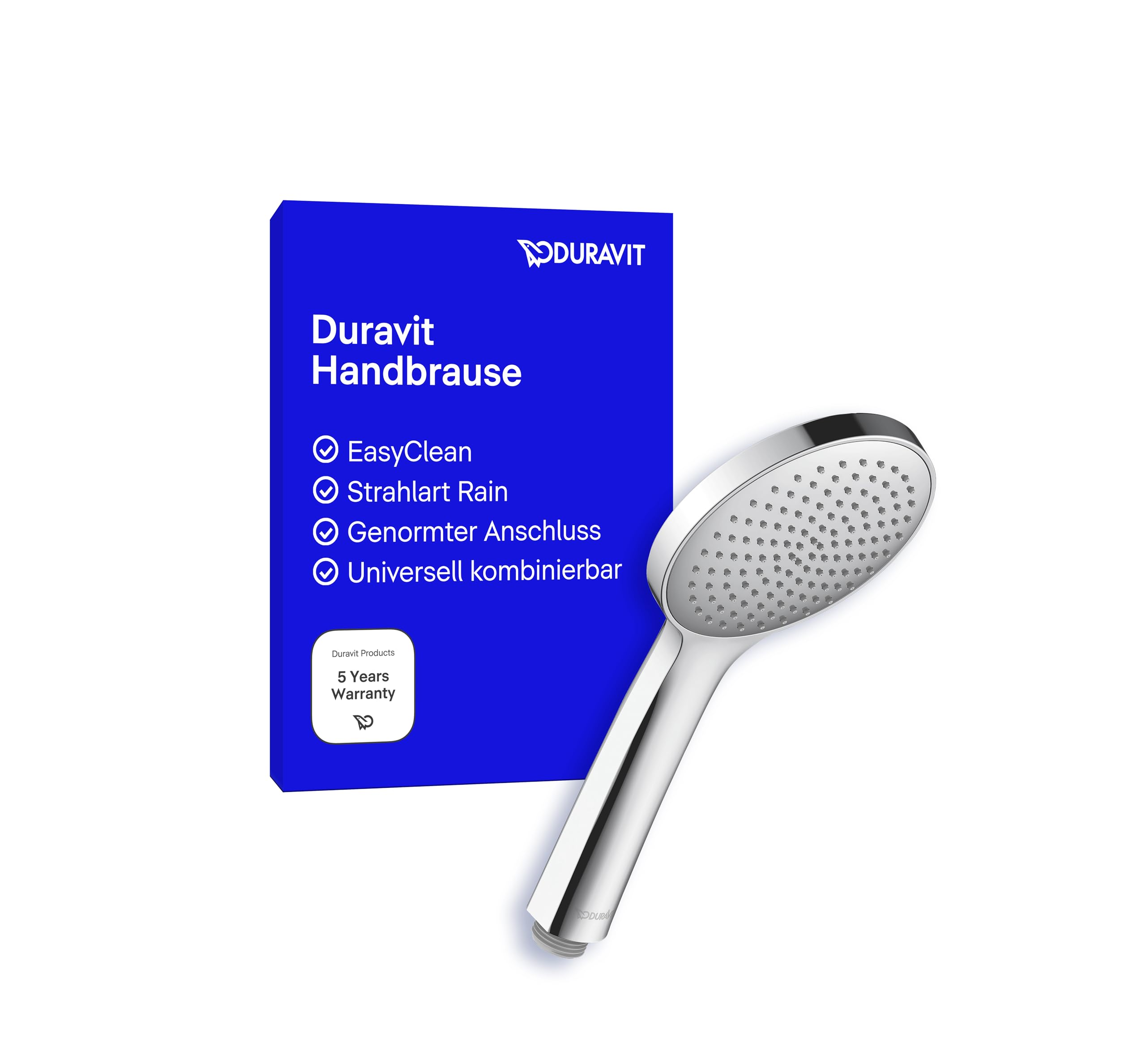 Duravit Universal Duschkopf, Duschbrause mit Strahlart Rain, Handbrause rund (Ø 110 mm), Brausekopf mit reinigungsfreundlichen Silikonnoppen, Chrom