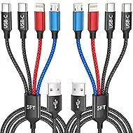 Dual Type-C 4 in 1 Multi Charging Cable for iPhone 17/ Galxy S26, Travel Cruise Essentials, USB Cable iPhone Charger Cord, Charging Cords for iPhone17-8/Androids/iPad and More, Car Charger (2Pack 5FT)
