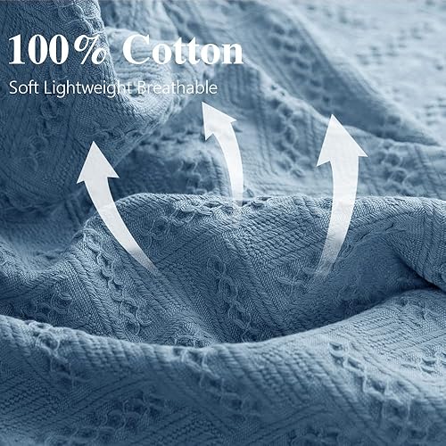 Miniatura 2 de Simple&Opulence Manta 100% algodón para cama, sofá, manta tejida geométrica de lujo bohemia con borlas, suave, ligera, acogedora, transpirable,