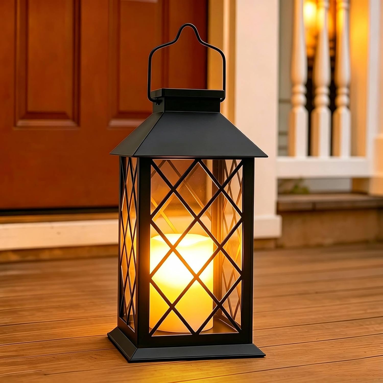 Black Outdoor Solar Lanterns, 14'' Large Solar Lanterns Outdoor Waterproof