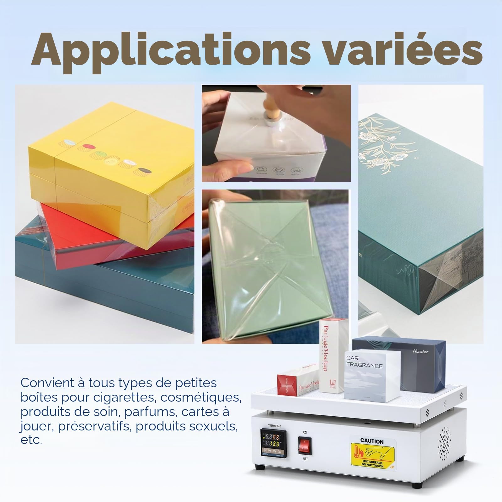 Machine d'emballage de cellophane manuelle Hanchen - Machine à sceller de bureau pour parfum, cosmétiques, boîte de poker, film thermocollant PVC (200 × 300 mm)