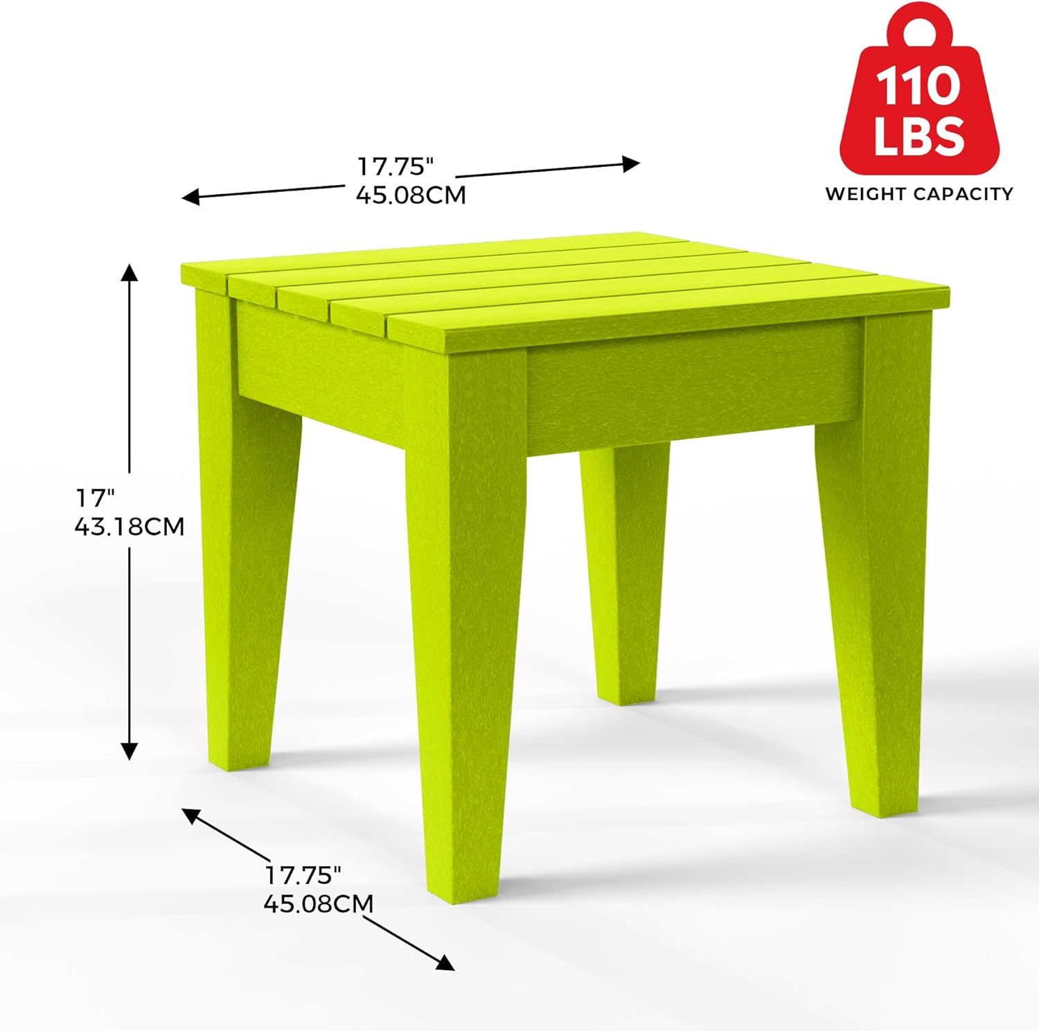 Costaelm Small Outdoor Side Table, Patio End Table Weather Resistant Outdoor Coffee Table, Square Conversation Table for Indoor, Porch, Balcony, Garden, Poolside, Deck, Lime