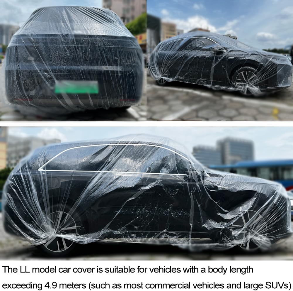 4 Packs Disposable Car Cover Clear Plastic Car Cover Universal Rain Dust Garage Cover with Elastic Band Large (15.7FT x 24.6FT)
