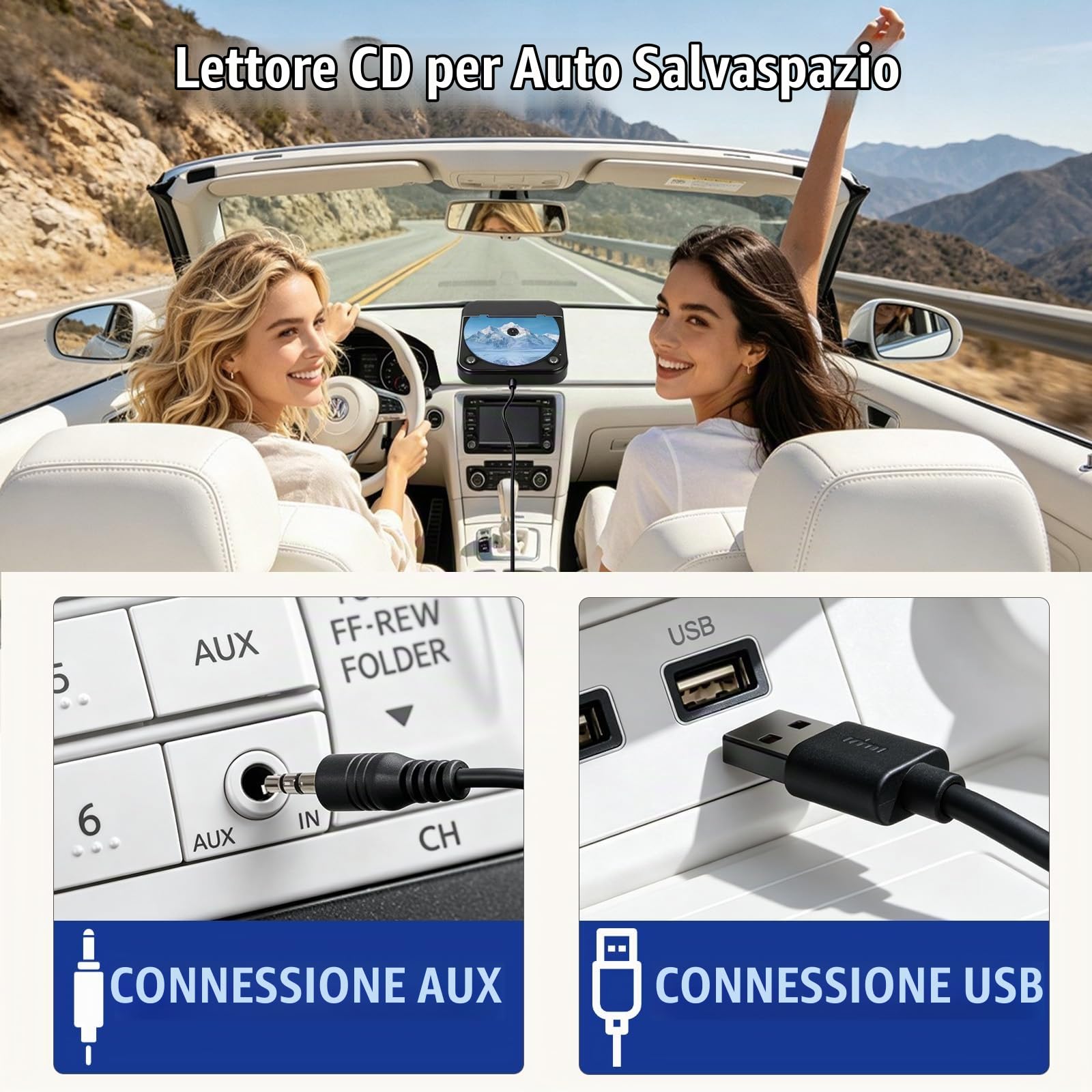 Lettore CD Portatile per Auto, Lettore CD Esterno Universale Portatile