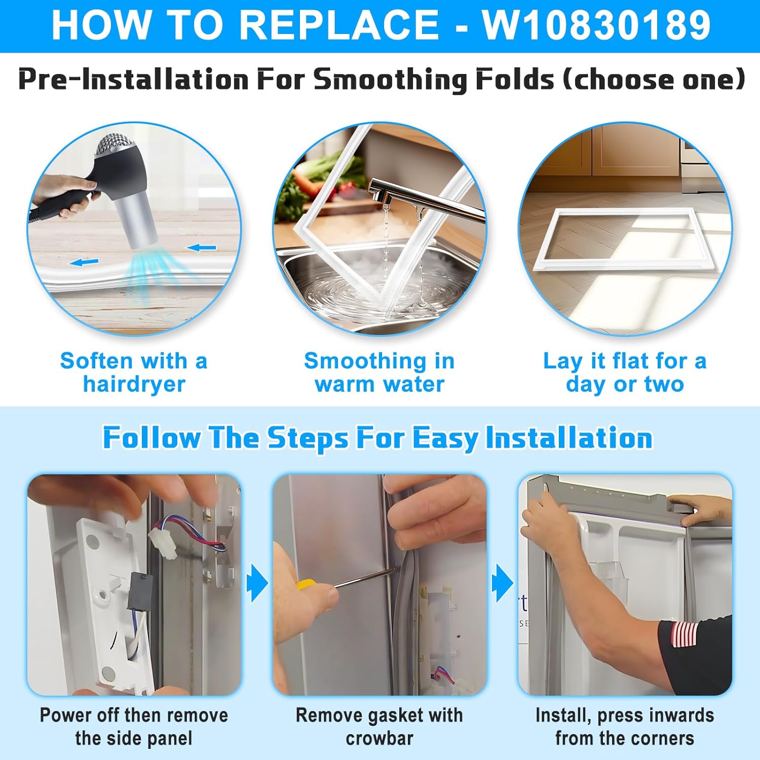 Upgraded W10830189 Refrigerator Door Gasket Replacement Compatible with Whirlpool KitchenAid Kenmore Fridge Door Gasket W10137006 W10163894 Refrigerator French Door Seal WRF535SMBM00 GX5SHDXVQ00 White