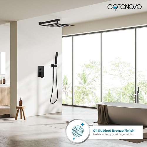 Miniatura 131 de gotonovo - Sistema de ducha de lluvia de 10 pulgadas de níquel cepillado de lujo, cabezal de ducha de alta presión, juego de grifo de ducha de mano