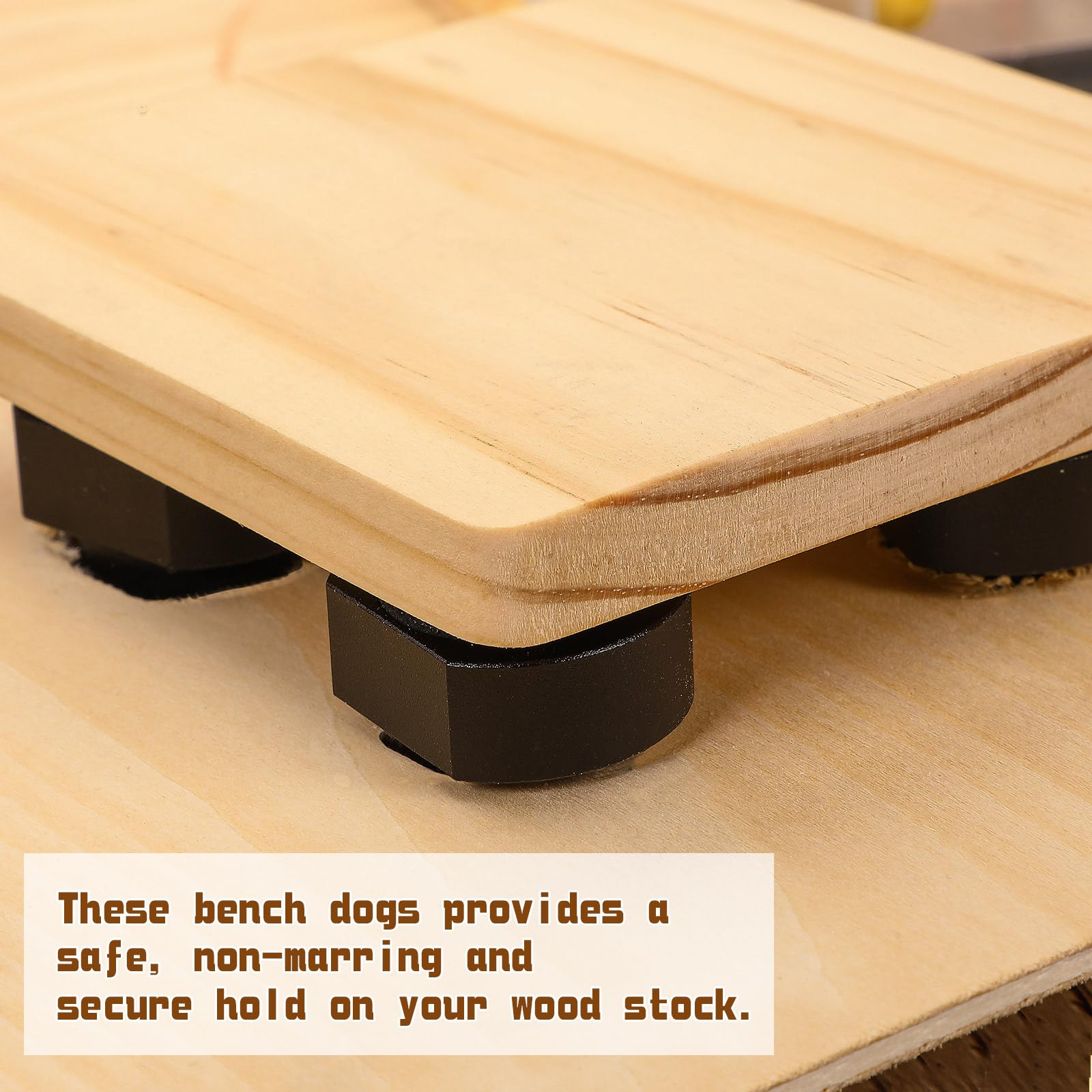 WILLBOND 10-Piece Aluminum Bench Dog Set For 3/4" Workbench Dog Holes - 19mm, Non-Slip, Black