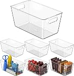 Bacs de rangement en plastique transparent, Organisateurs de Pantry & Conteneurs de rangement, Organisateur de cabinet, Home Organization Doit avoir pour cuisine, Salle de lavage, Bureau, Cabinet & Congélateur (4 Boîte avec Lids)