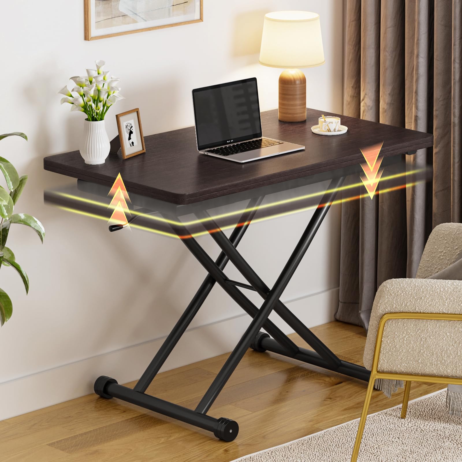Mesa de Centro Elevable y Extensible, Mesa de Café 3 en 1 con Superficie Extensible para Comedor, Sala de Estar y Oficina,Nogal Negro