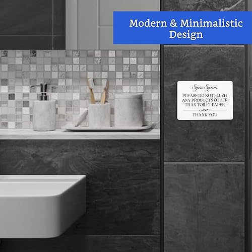 Miniatura 7 de Letrero de papel higiénico con texto en inglés No ras (acrílico blanco de 5 x 3.5 pulgadas), letrero de papel higiénico seguro para el séptico,