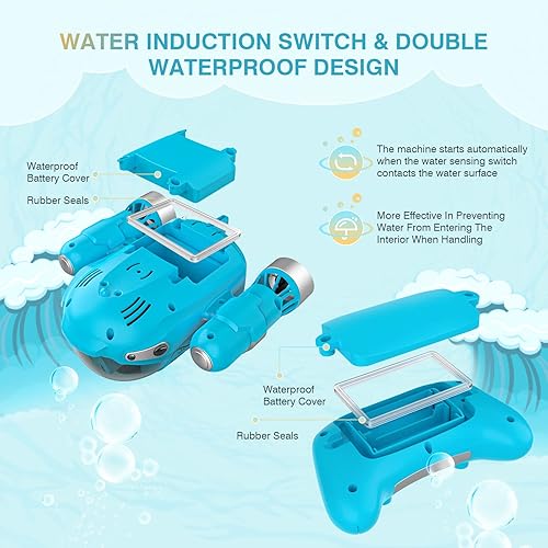 Miniatura 4 de Kidstinct Rc Boat Rc Boat Toys Control remoto barco piscina juguete Rc Spray Gasboat con luz piscina juguete agua juguete para piscina baño azul