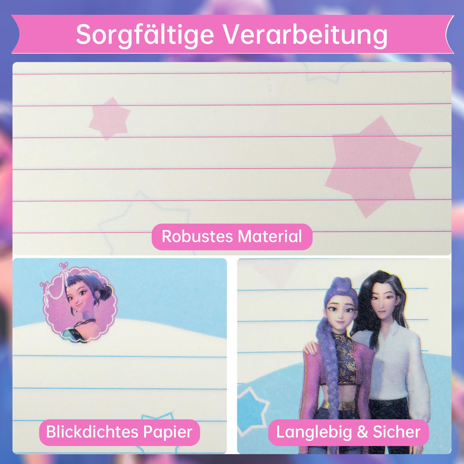 Korean Pop - Set di scrittura scolastica per ragazze, penna a sfera, righello, taccuino, segnalibro magnetico, stile cacciatore, per l'inizio della scuola, cancelleria, set regalo