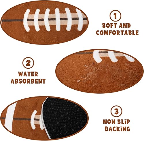 Miniatura 3 de Alfombras de baño de fútbol marrón, alfombras temáticas deportivas para dormitorio de niños, alfombras de microfibra suave antideslizante,
