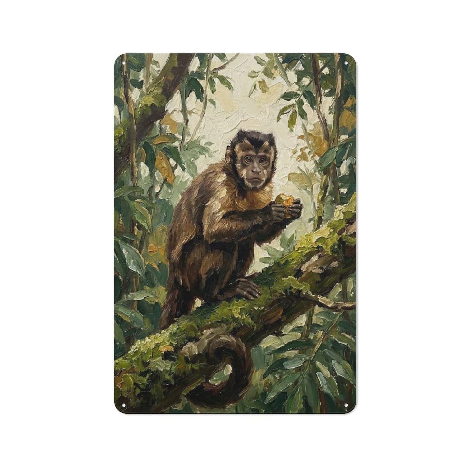 Junmoney Style-16 Monkey Eating Fruit In Forest Vintage Metal Wall Decor 30X20cm, Tin Wall Sign For Restaurant, Kitchen, Counter Or Breakfast Nook