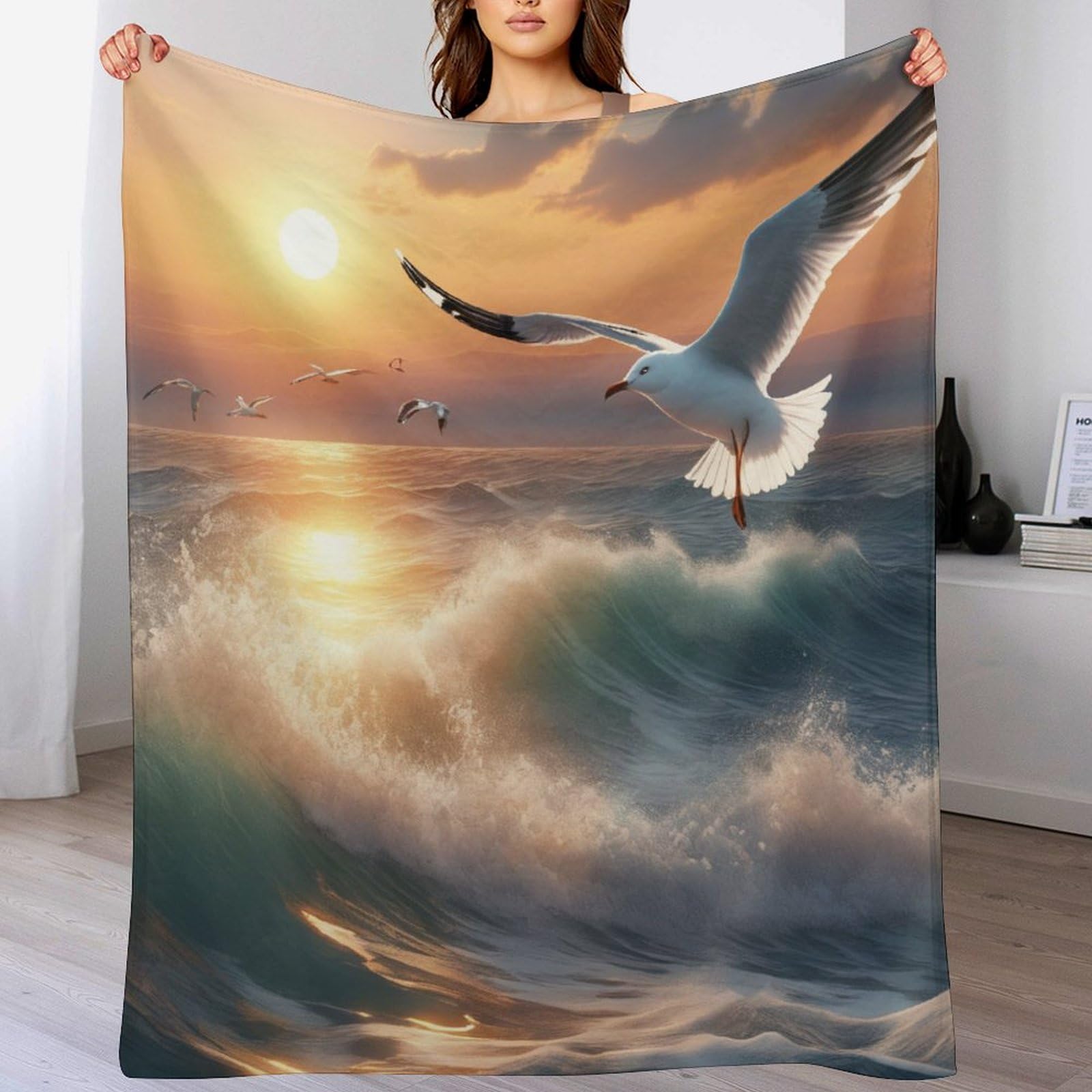 Manta de franela de gaviota manta de sofa suave y manta para cama de 130 x 180 cm