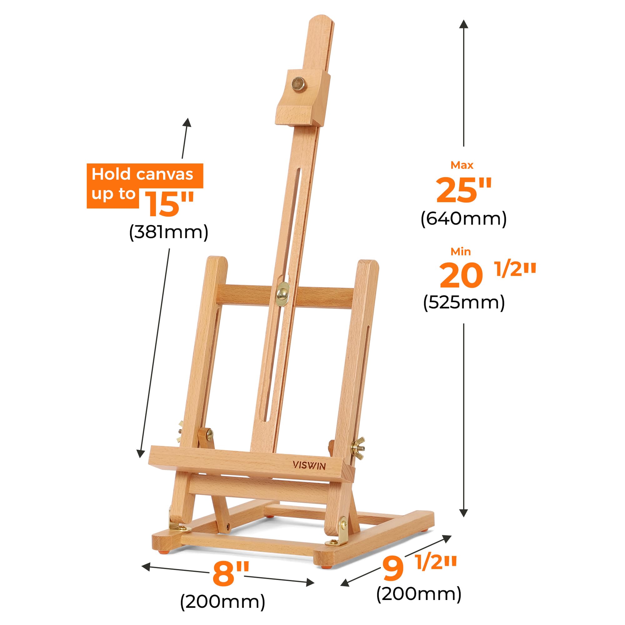 VISWIN Podstawowa sztaluga stołowa 61 cm H, płótno do 40 cm, regulowana, solidna sztaluga na biurko z drewna bukowego, przenośny stojak na sztalugę do malowania i ekspozycji dla dorosłych,