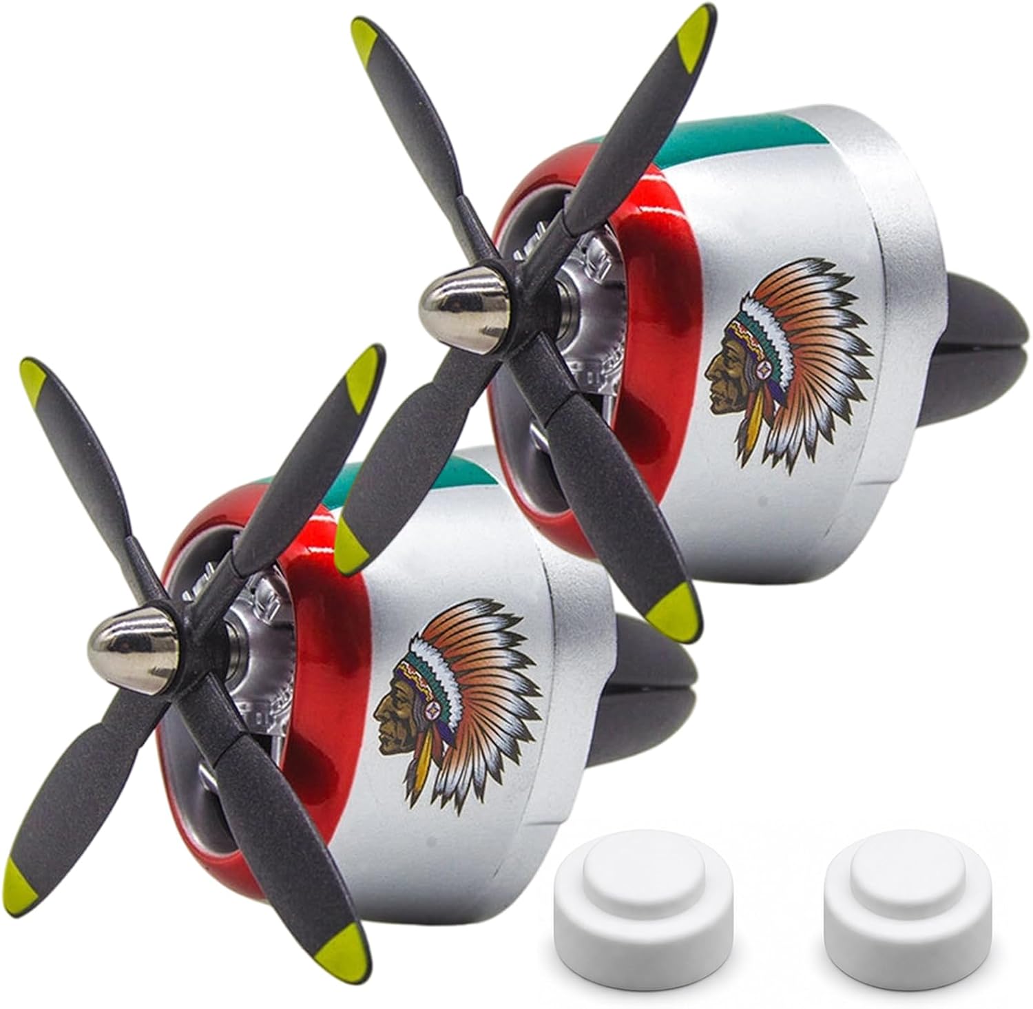 P-47 Inspired Car Vent Air Freshener 2 Pack with 2 Refill Pads, Vintage Side Graphic Airplane Propeller Diffusers, No Batteries Needed, Car Accessories for Men(P47 European-2PCS)