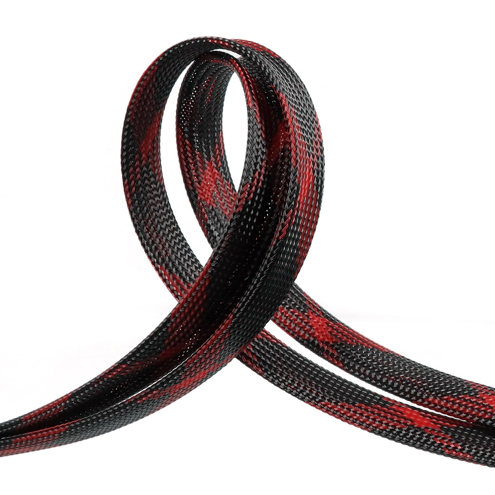 Braided Cable Sleeve, 33ft Expandable Wire Loom for Automotive Wiring Harness & PC Case, Pet-Proof Chew Resistant Cord Protector, Flexible Cable Management (Black-Red, 8mm (5/16"))