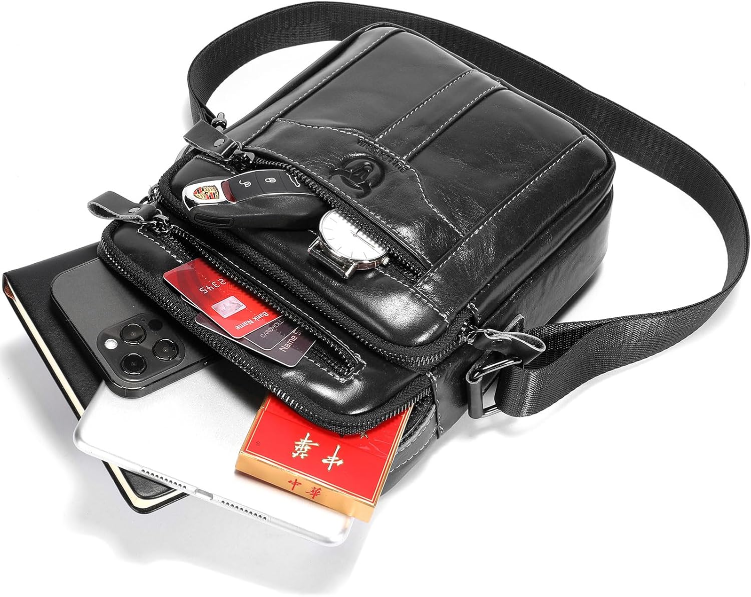 Leather Crossbody Bags for Men Casual Shoulder Bag Travel Messenger Bag Vintage Handbag Multi Pocket Satchel - Image 5