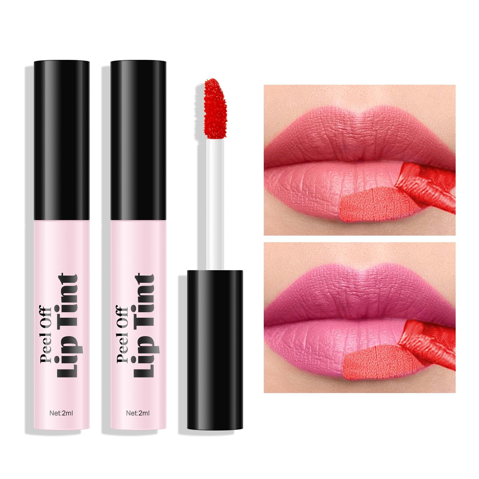 KYDA 2 Colors Peel Off Matte Lip Tint, Lasting Matte Tattoo Lip Gloss, Non-Stick Cup Tinted Lip Stain, Waterproof Formula, Set B