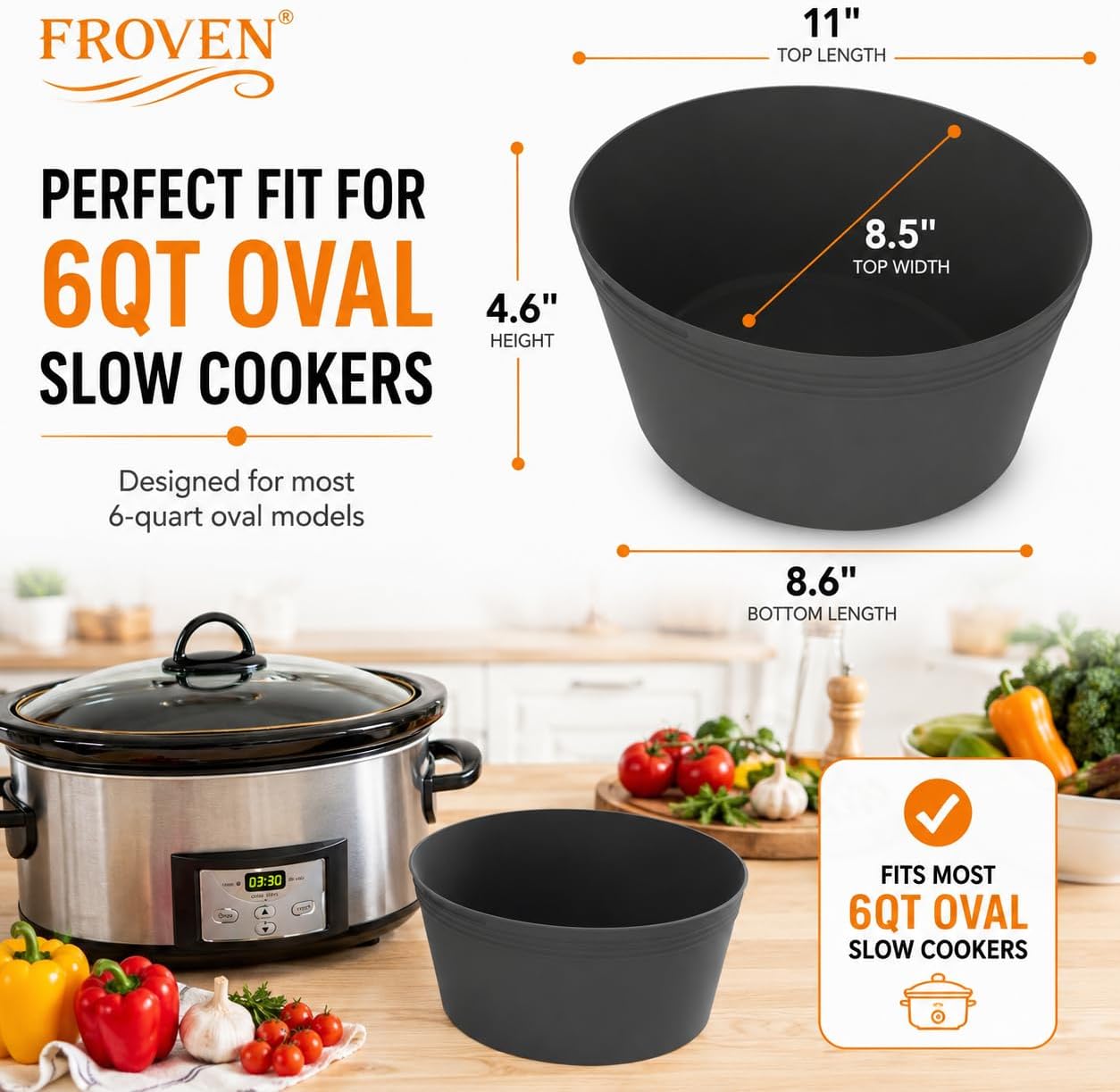 FROVEN 6 Quart Silicone Slow Cooker Liner Insert Reusable Dishwasher Safe image 2
