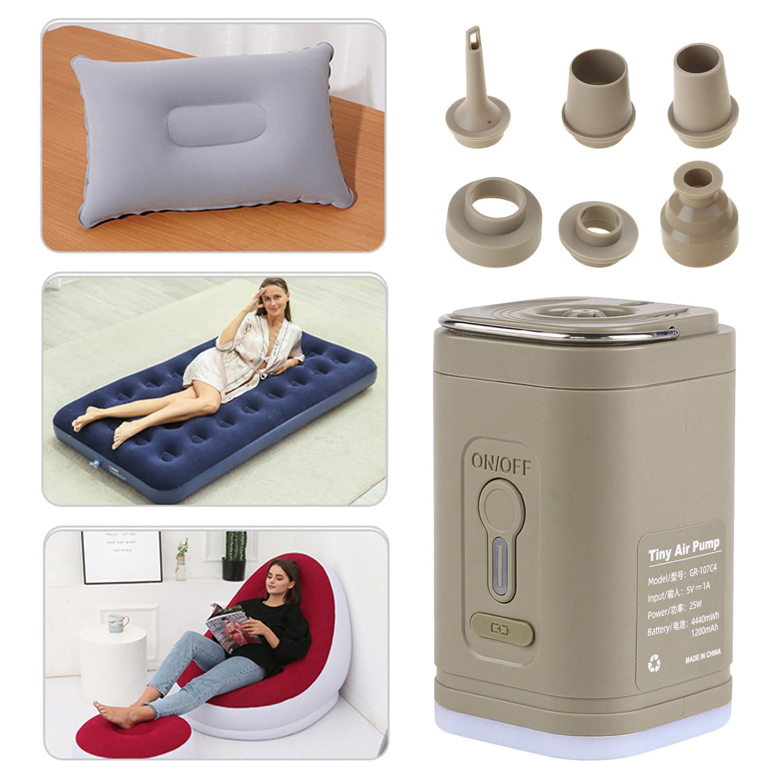 Portable Electric Air Pumps with Rechargeable Camping Light Outdoor Mattress Pumps Quick Fill Inflator and Deflator